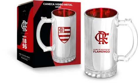 CANECA VIDRO BERLIM METALIC FLAMENGO - BRASFOOT
